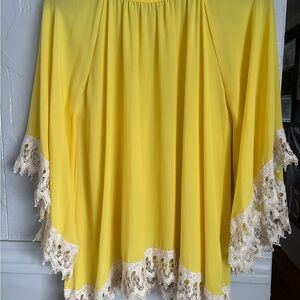 Elegant Yellow Blouse with Lace Trim